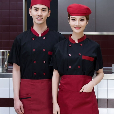 mẫu áo đầu bếp Quần áo làm việc đầu bếp màu trắng nam mùa hè ngắn tay mỏng phần thoáng khí khách sạn phục vụ nhà hàng nướng quần áo nhà bếp dành riêng cho phụ nữ dong phuc bep quần áo đầu bếp