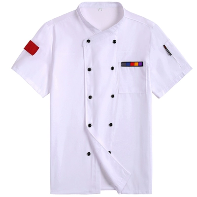 đồng phục nấu ăn Quần áo đầu bếp nam ngắn tay quần áo đầu bếp khách sạn dài tay xuân hè quần áo phụ nữ phục vụ bếp in thêu logo áo bếp cao cấp áo bếp nam
