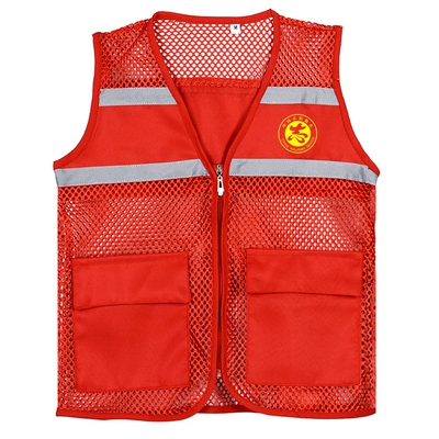 Lưới tình nguyện áo phản quang màu đỏ áo tùy chỉnh tình nguyện takeaway lái xe áo yếm thoáng khí in logo áo dây phản quang