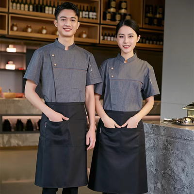 Nhà hàng tây dài Lier thực phẩm Trung Quốc quần áo đầu bếp tay ngắn nhà hàng khách sạn bánh người phục vụ áo liền quần nữ ăn uống thời trang cách đội mũ y tế