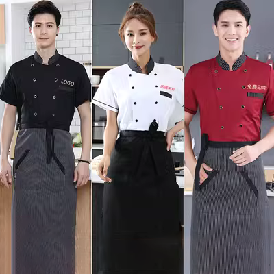 Mùa hè mỏng phần quần áo đầu bếp nam nữ nhà hàng khách sạn bếp đầu bếp áo khách sạn phục vụ nhà bếp tùy chỉnh ngắn tay đồng phục nhà bếp 
